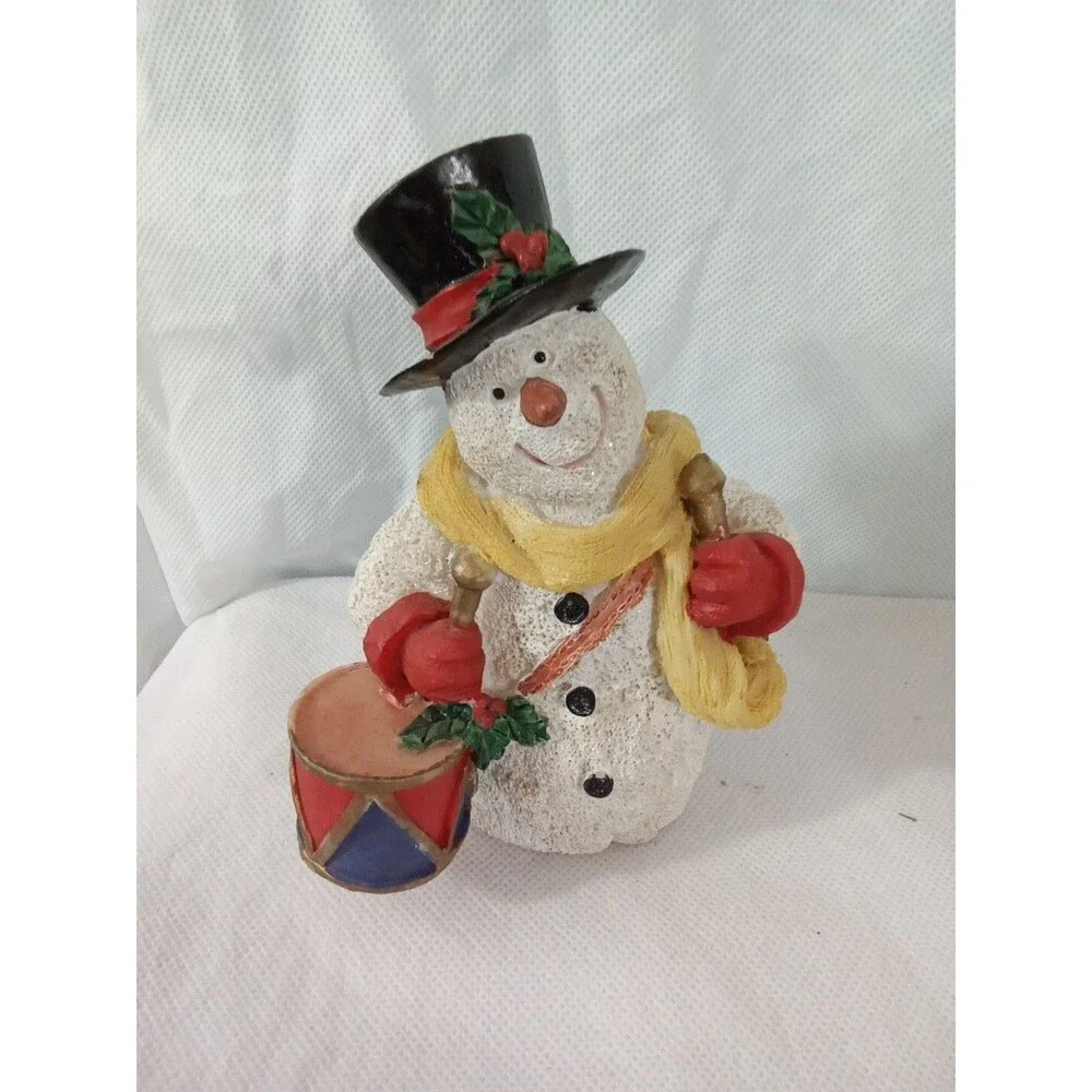 Snowman Figurines Vintage Resin Red White‎ Yellow Drum Christmas Holiday